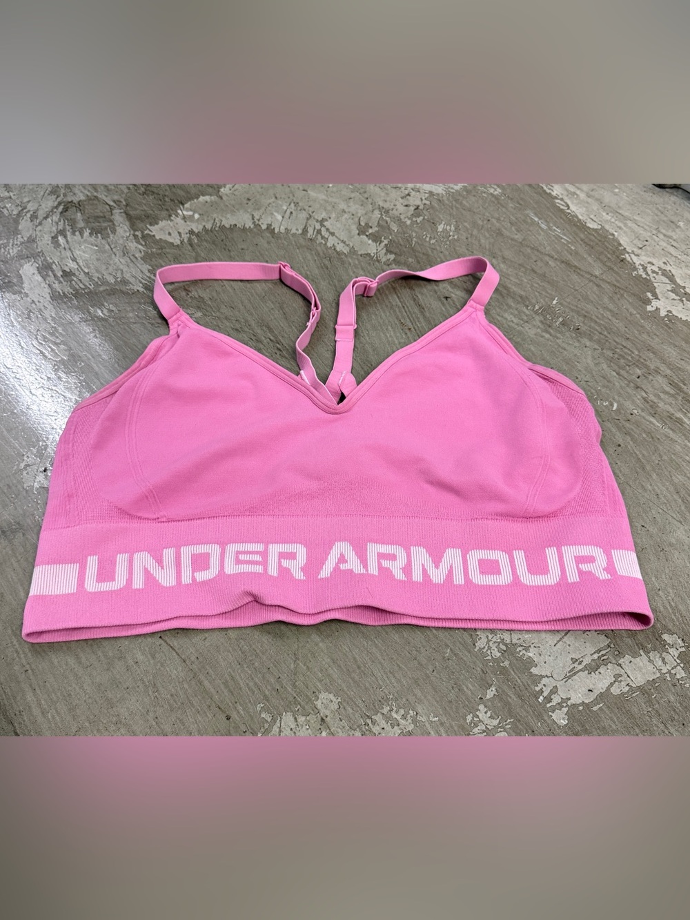 Under Armour Seamless Compression Sports Bra Pink Strappy Back Women’s L SKU23